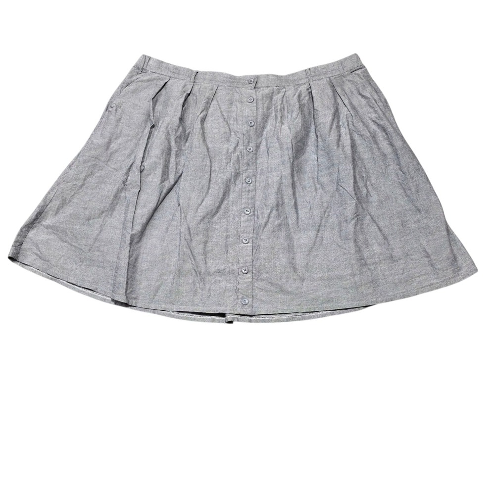 ModCloth Women's 3X Gray Button Front Pleated A-Line Skirt Cotton Blend